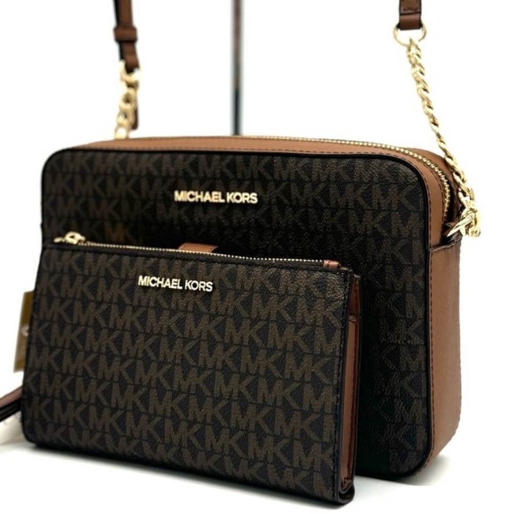 Michael Kors Large EW Crossbody Bag & Large Double Zip Wallet Brown